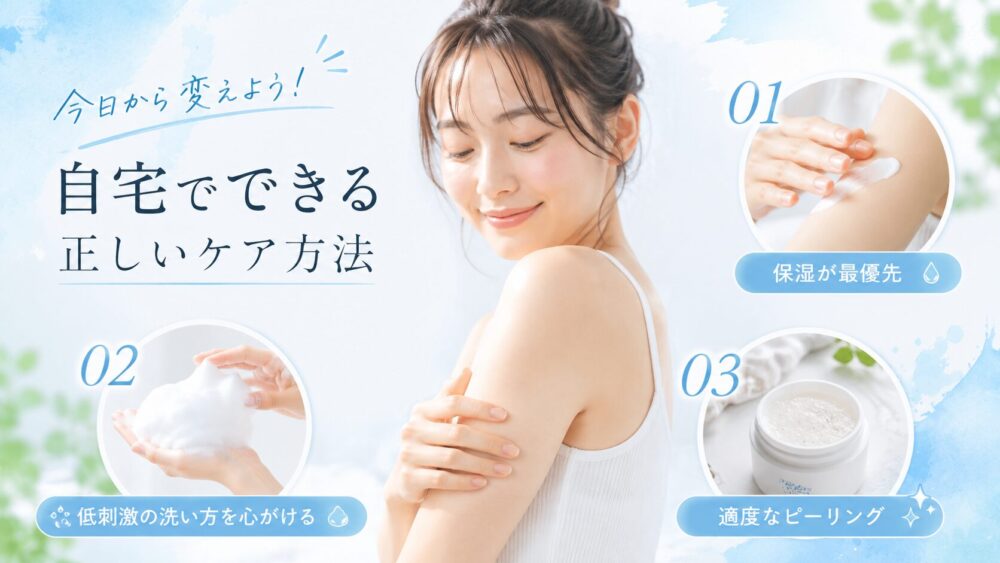 二の腕をケアしている女性。